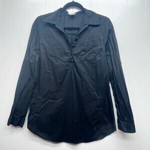 Prototype Womens Vtg 1/4 Button Long Sleeve Black Shirt Size Medium Side Pockets
